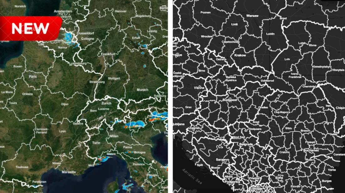 Satellitenkarte im Vergleich zur dunklen Karte